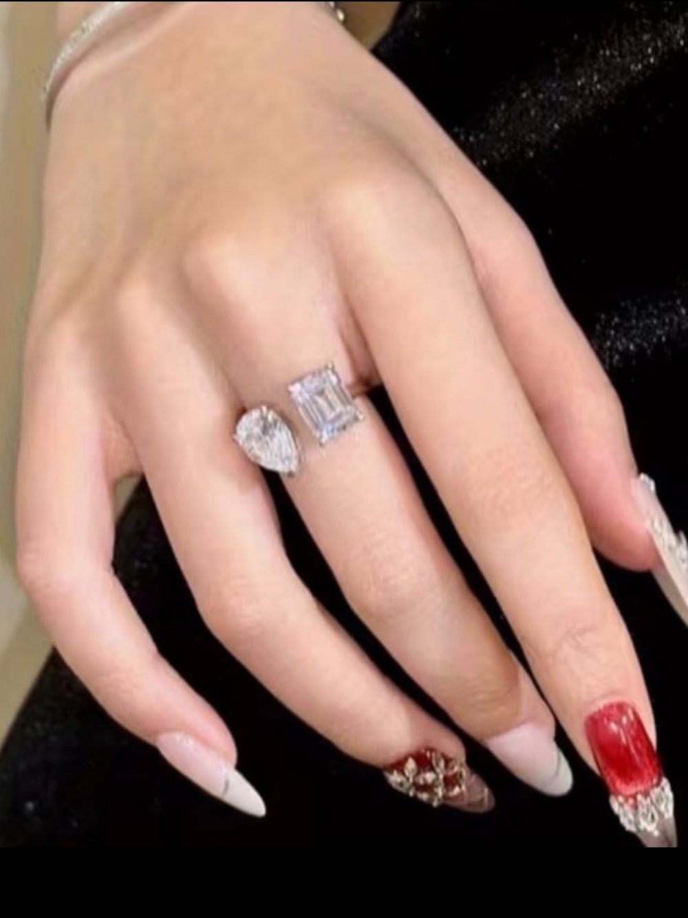 Waterdrop Shape Moissanite Adjustable Ring 925 Sterling Silver